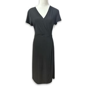 Halogen Belted Wrap Dress Midi Length Short Sleeves V-Neckline Black W Small NWT